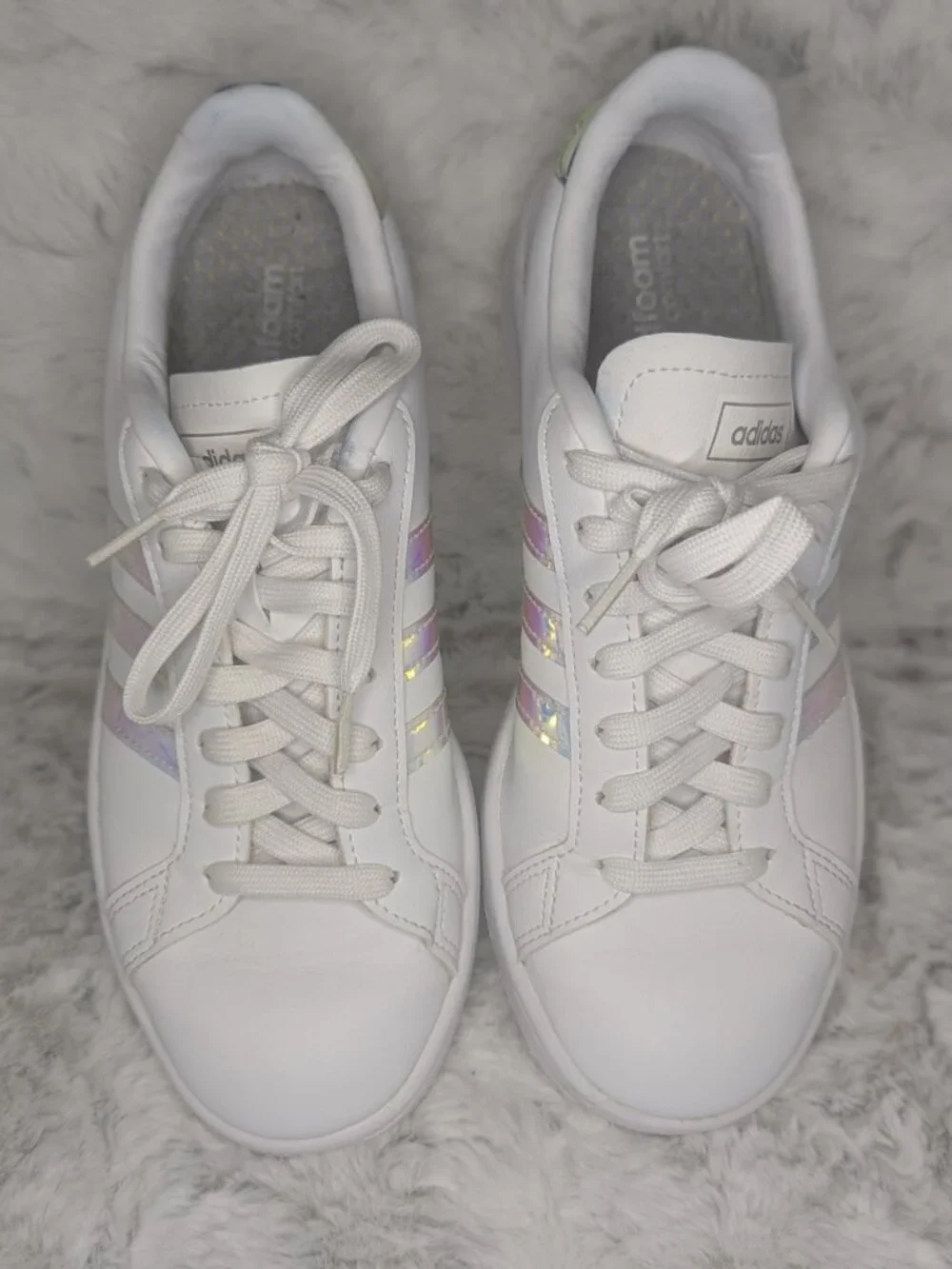 Adidas Grand Court Women's Size 8 White Holographic Iridescent Sneakers EUC